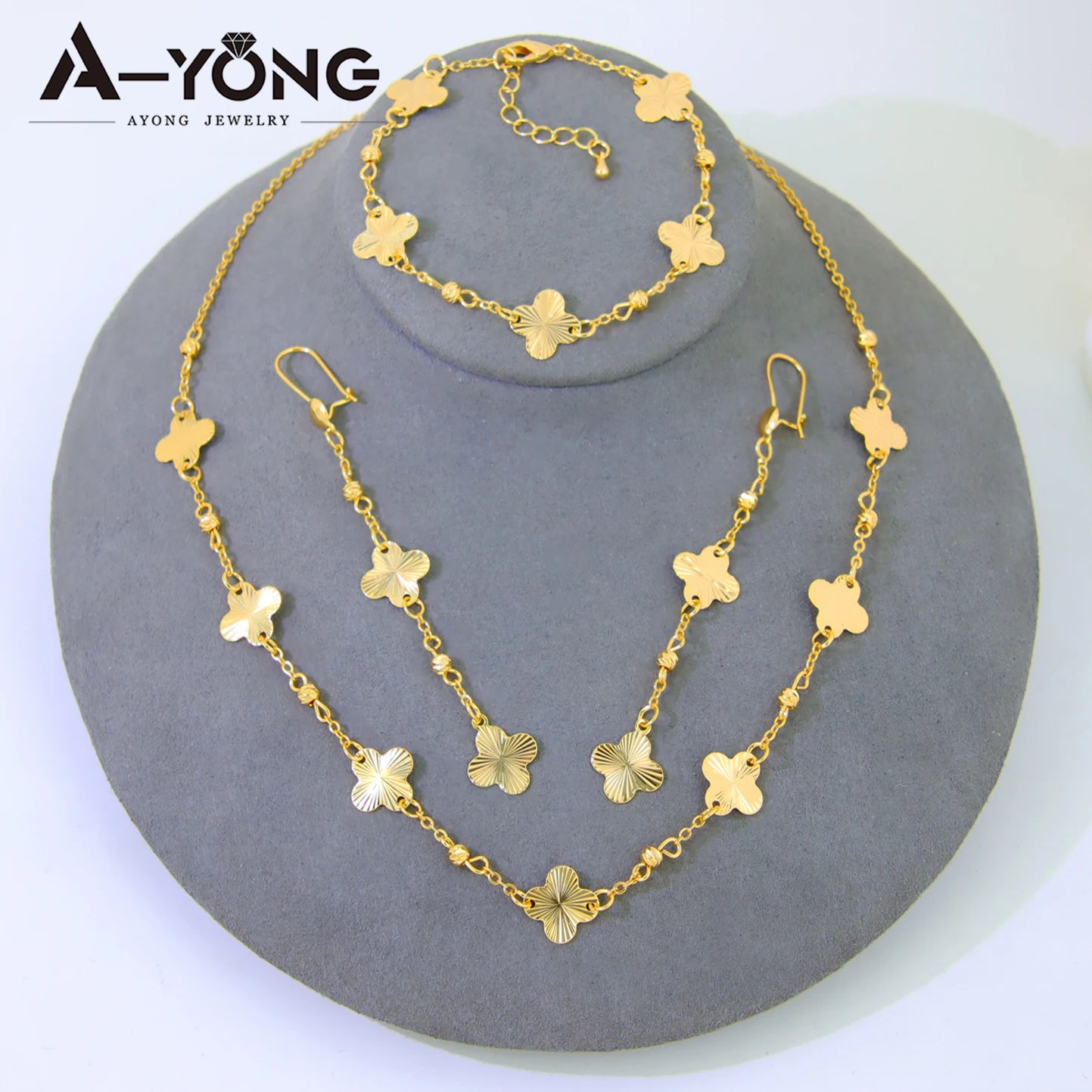 21K Gold Plated Flower Bead Necklace & Earring Set – Dubai Bridal Jewelry