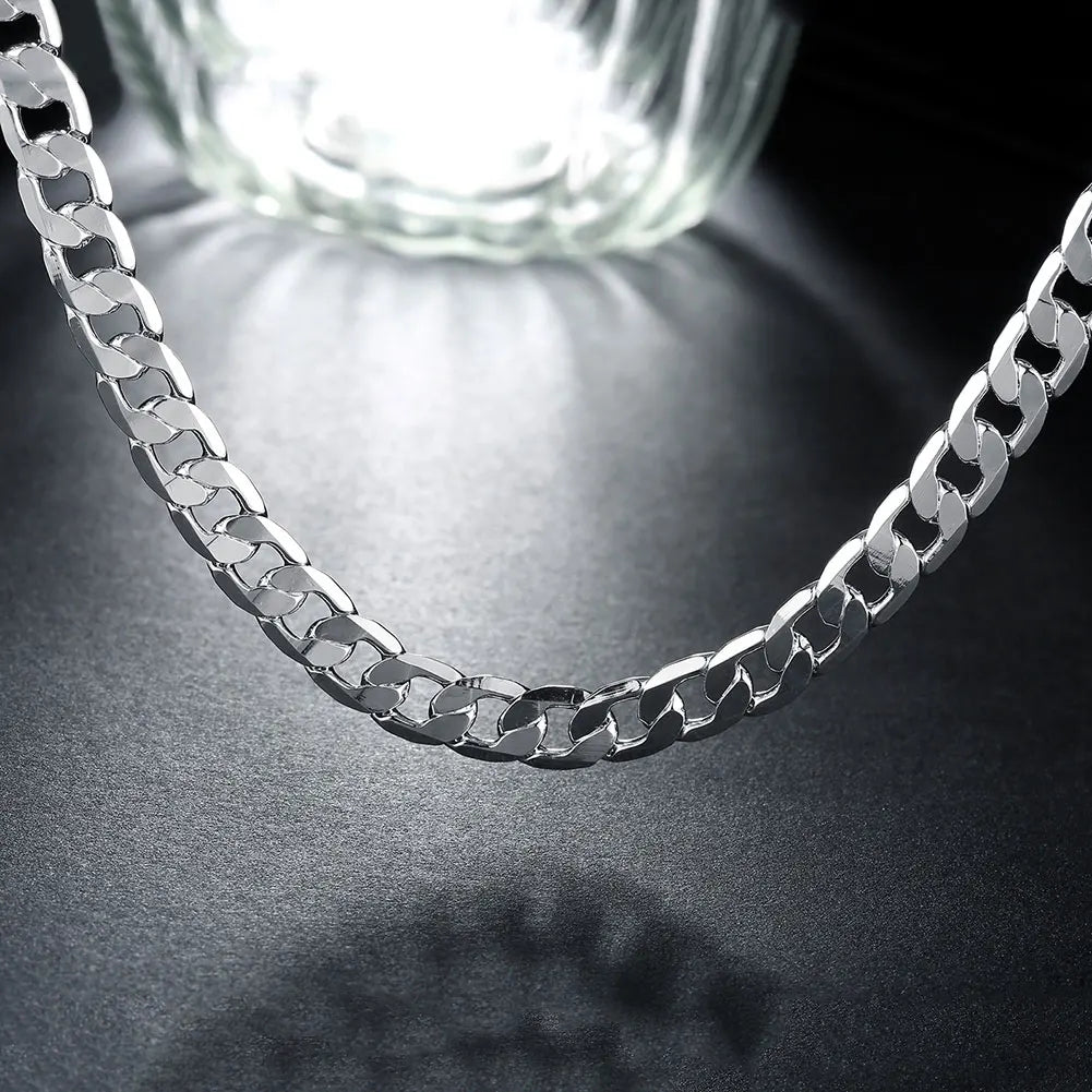 Sterling Silver 18K Gold Plated 8mm Classic Chain Necklace – 40-60cm Unisex