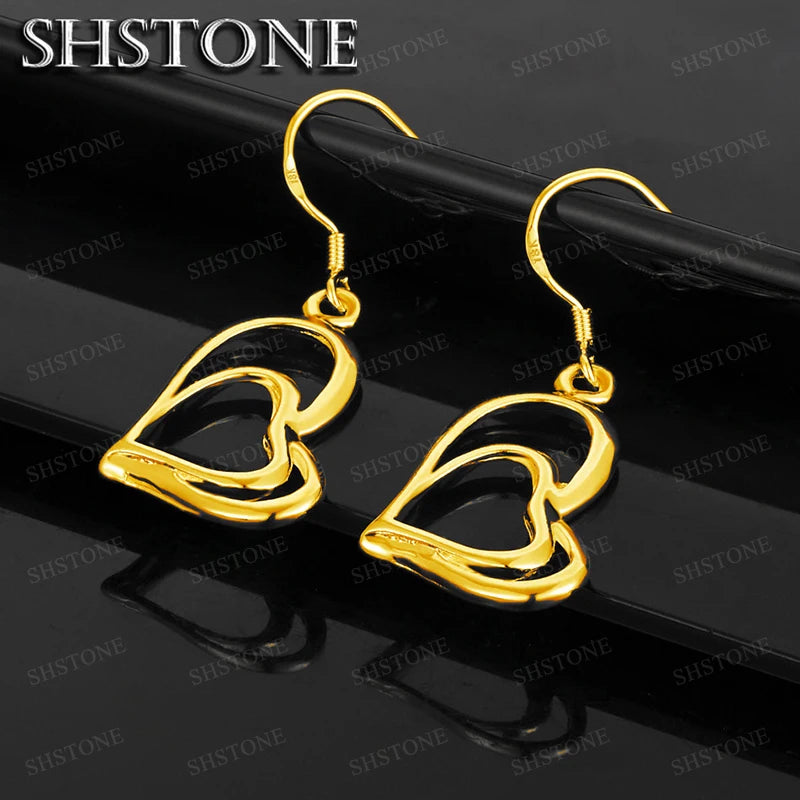 18K Gold Plated Heart Drop Earrings for Women – Elegant Valentine Wedding Gift