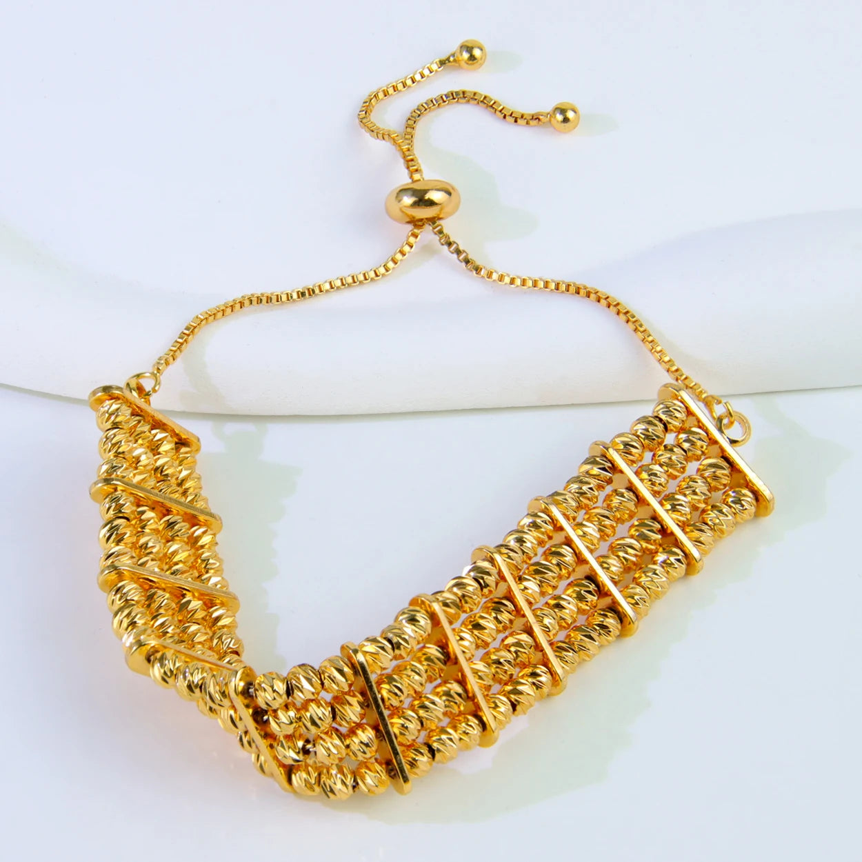 21K Gold Plated Multi-Layer Bead Bangle Set for Women – Dubai Style
