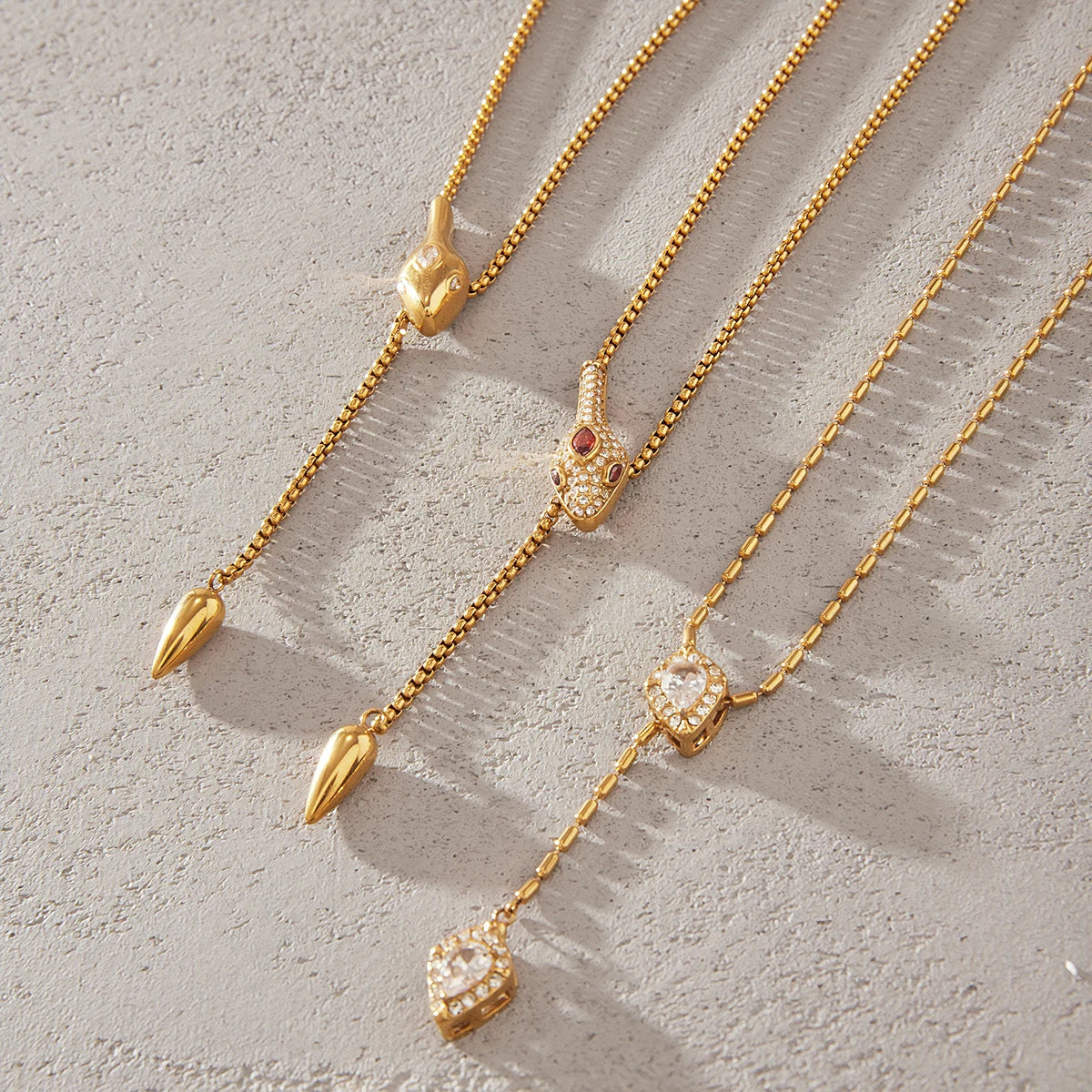 18K Gold PVD Snake Shape Zircon Adjustable Necklace