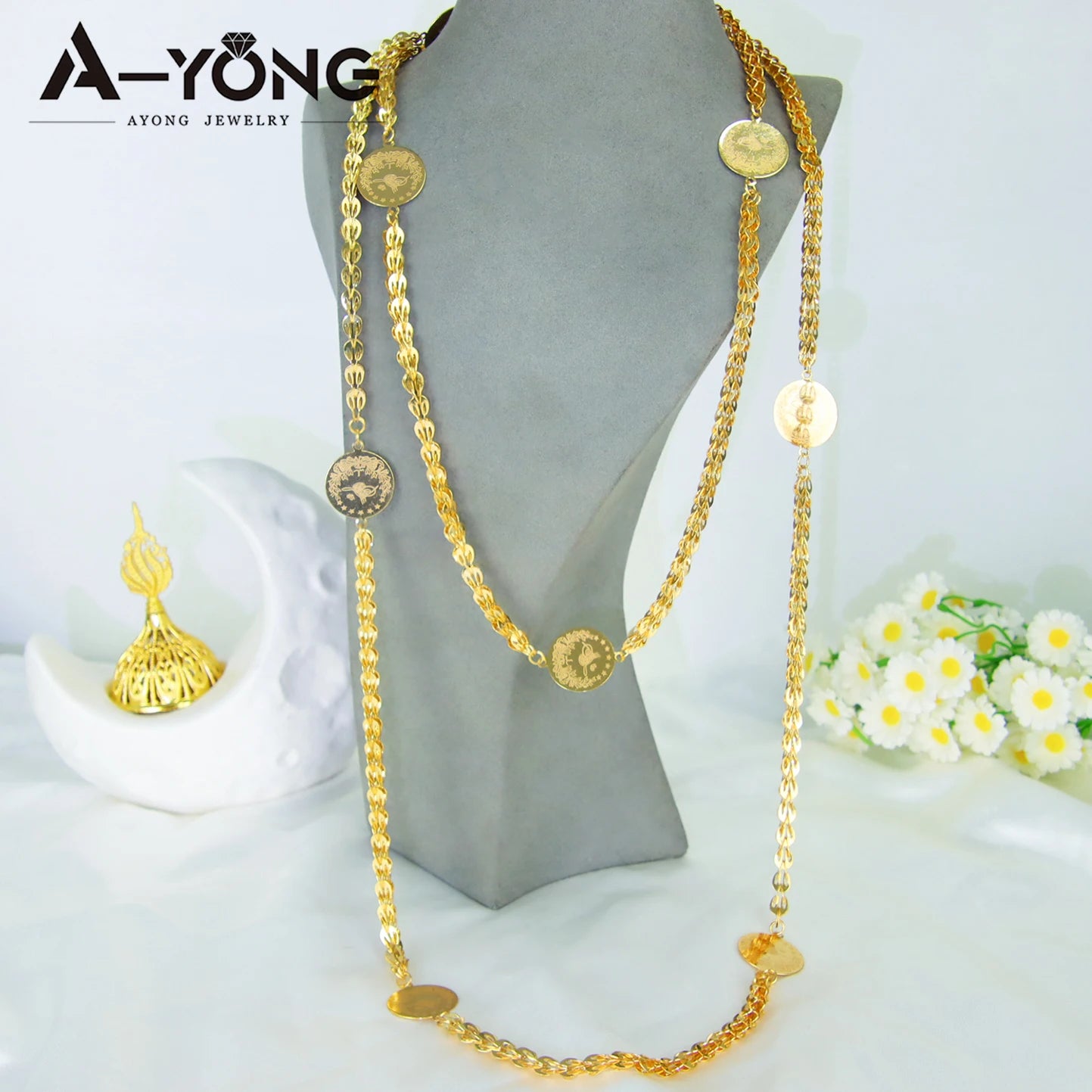 Dubai 21K Gold Plated Turkish Vintage Coin Chain Necklace