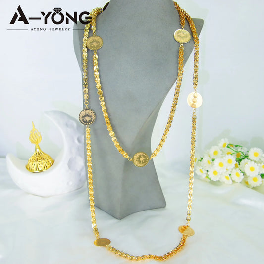 Dubai 21K Gold Plated Turkish Vintage Coin Chain Necklace