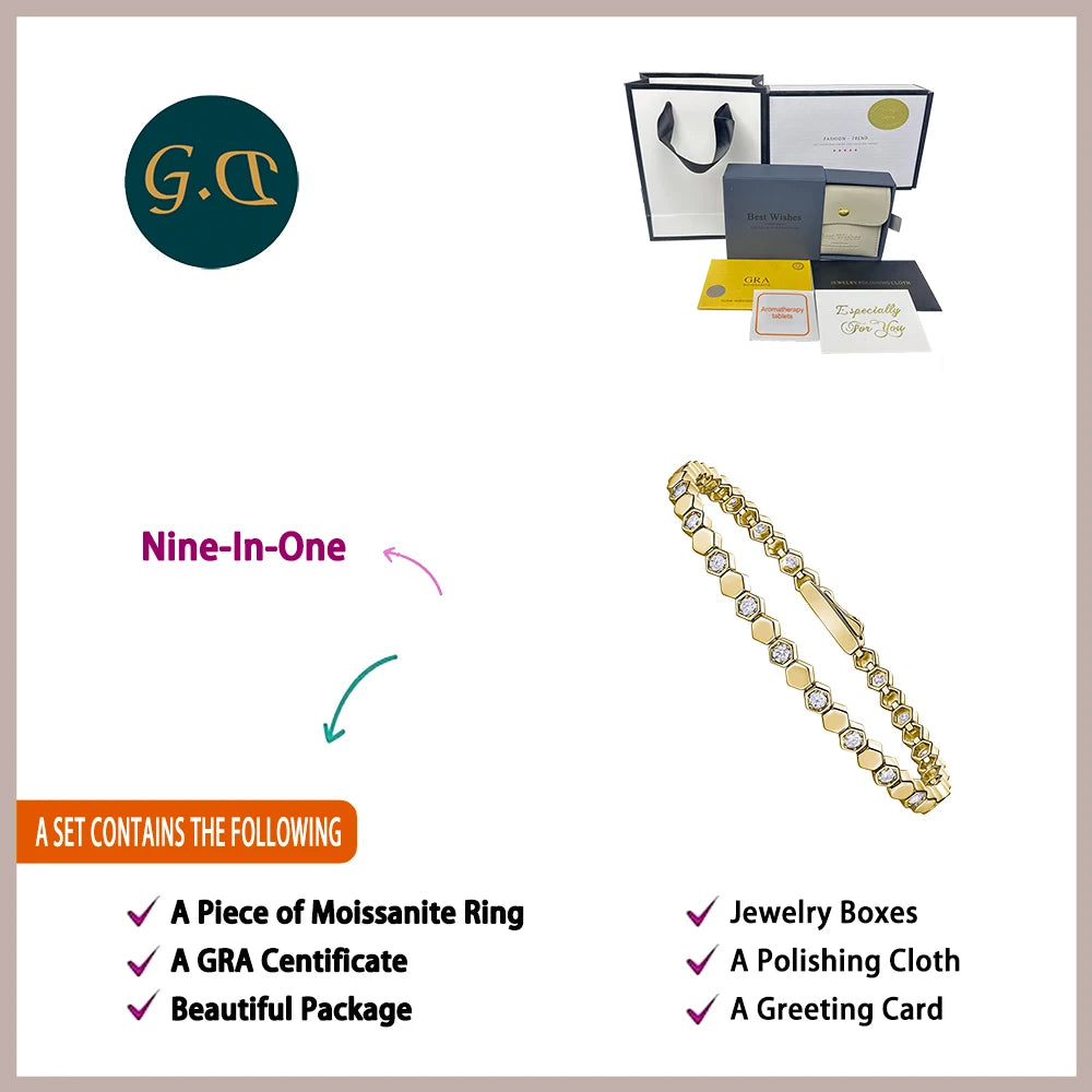 925 Silver Moissanite Hexagon Tennis Bracelet for Women