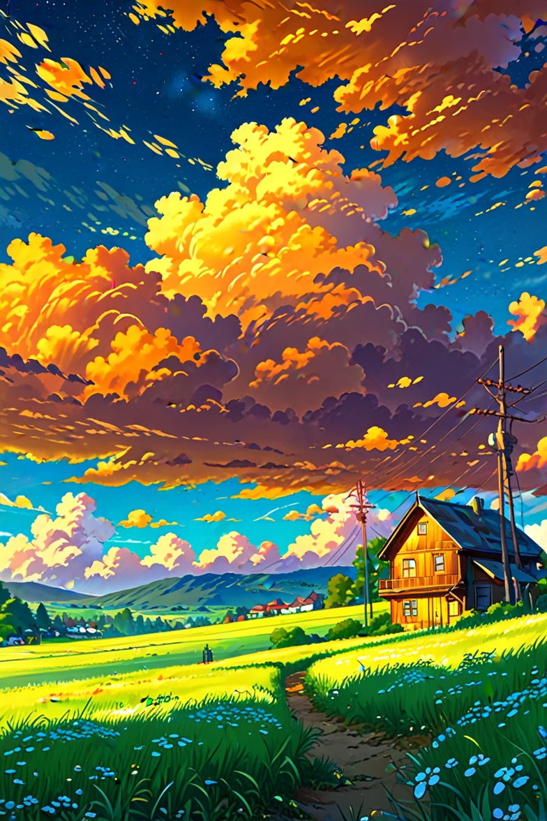 Golden Sky Cottage - AI 3D Animated Wallpaper